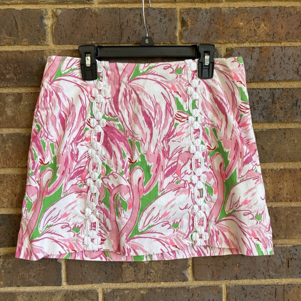 Lilly Pulitzer Marigold Skort Skirt 2 Prep Green Pink Colony Flamingos Size 2
